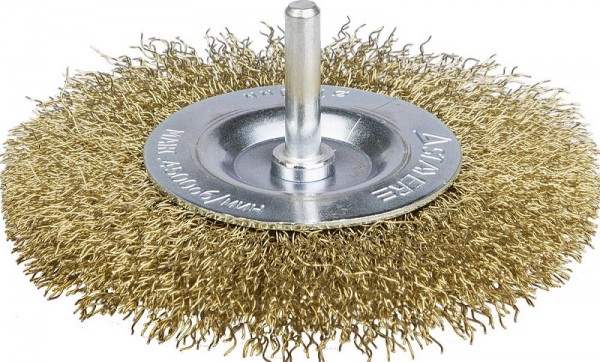 Щетка STAYER  дисковая для дрели, витая латунированная стальная проволока, 0,3мм, 100мм, 35114-100_z01
