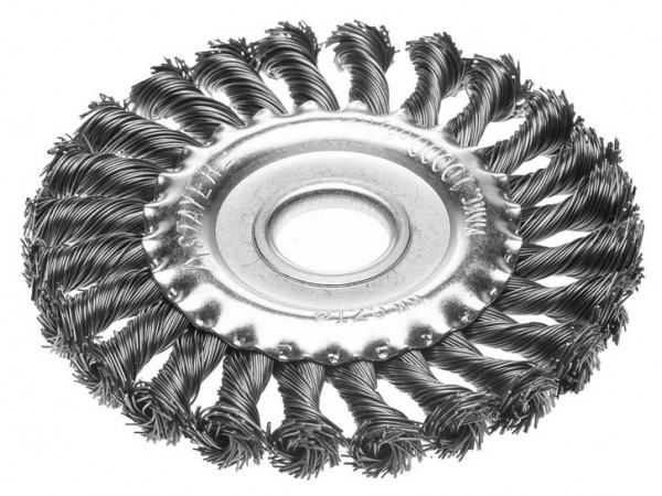 Щетка STAYER  дисковая для УШМ, плетенные пучки проволоки 0,5мм, 125мм/22мм 35120-125