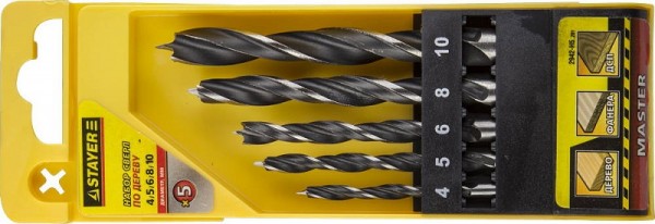 Набор STAYER "PROFI" Свёрла по дереву, в боксе, 4, 5, 6, 8, 10мм, 5шт, 2942-H5_z01