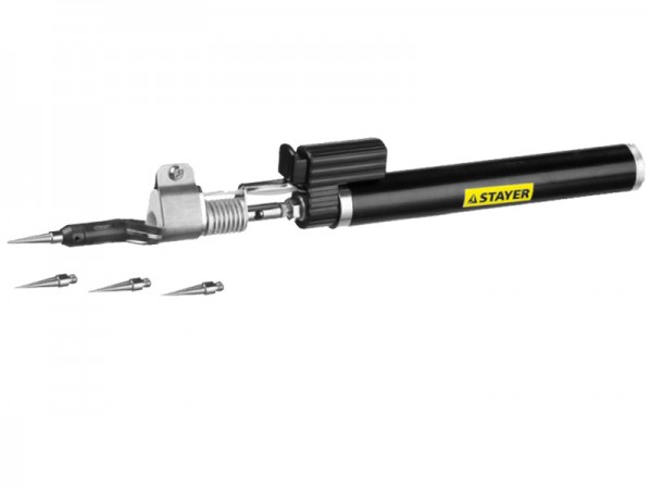 Газовая горелка STAYER "PROFESSIONAL", 2в1, пьезоподжиг, регулировка пламени, 4 насадки, 1200С 55505-H6