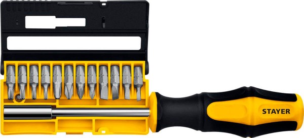Отвертка-битодержатель с битами STAYER 13 шт, 25813