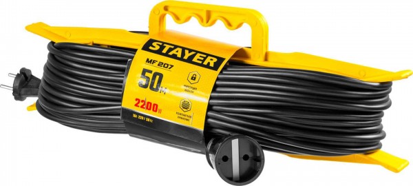 Удлинитель на рамке "MF 207", 50 м, 2200 Вт, 1 гнездо, ПВС 2х0,75 мм2, STAYER, 55018-50_z01