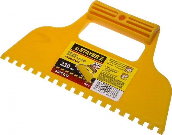 Шпатель STAYER, пластмассовый, зубчатый 6х6мм, 230мм 1022-6