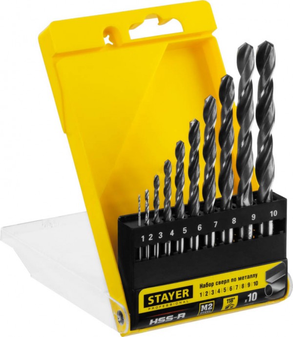 Набор STAYER Сверла по металлу, быстрорежущая сталь, в пласт.прозрачном боксе, 10шт 29602-H10_z01