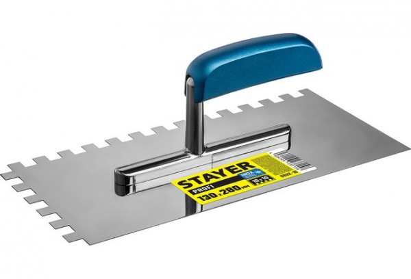 STAYER Profi 130х280 мм, 10х10 мм, гладилка штукатурная зубчатая нержавеющая с деревянной ручкой, 0802-10