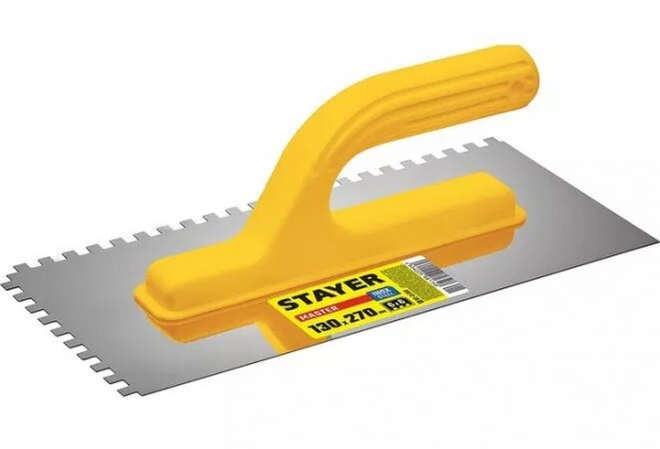 STAYER Master 130х270 мм, 6х6 мм, гладилка штукатурная зубчатая нержавеющая с пластиковой ручкой, 08012-06_z01