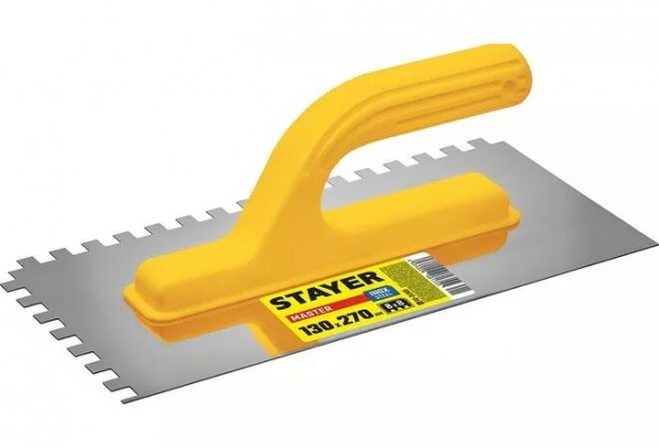 STAYER Master 130х27 0мм, 8х8 мм, гладилка штукатурная зубчатая нержавеющая с пластиковой ручкой, 08012-08_z01