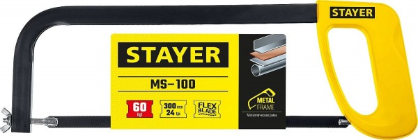 Ножовка по металлу STAYER MS-100, металлическая рамка и пластмассовая ручка, натяжение 60кг, 300мм 1576_z02
