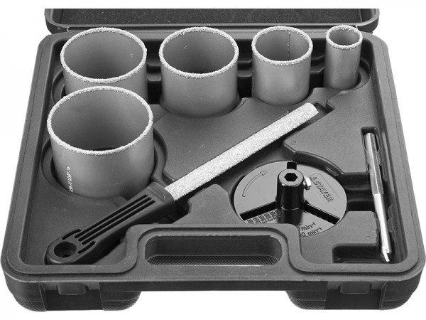 Набор STAYER "PROFESSIONAL": Коронки с основанием и центровочным сверлом, напильник, d=33, 53, 67, 73, 83мм, 8 предм 33345-H8