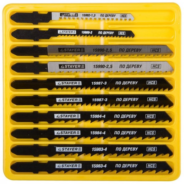 Набор STAYER "PROFI" Пилки "МАСТЕР №1" для эл/лобзика, по дереву, EU-хвост., 10шт 15981-H10-1