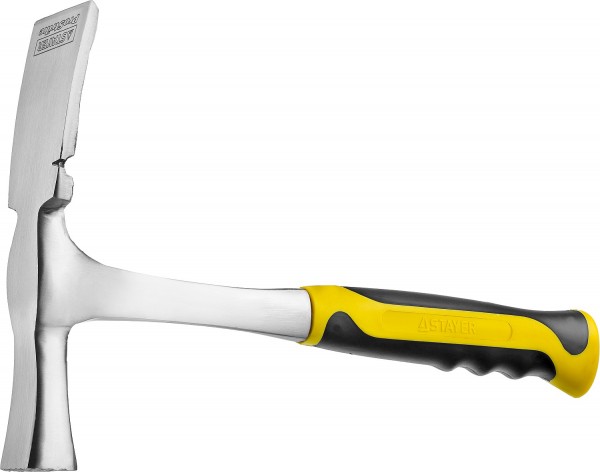 Молоток каменщика ProStrike, широкий, STAYER Professional цельнометаллический, с фиберглассовой рукояткой, 600 г 20165