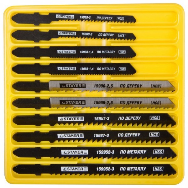 Набор STAYER "PROFI" Пилки "МАСТЕР №3" для эл/лобзика, по дереву, мет. и пластику, EU-хвост.,10шт 15981-H10-3