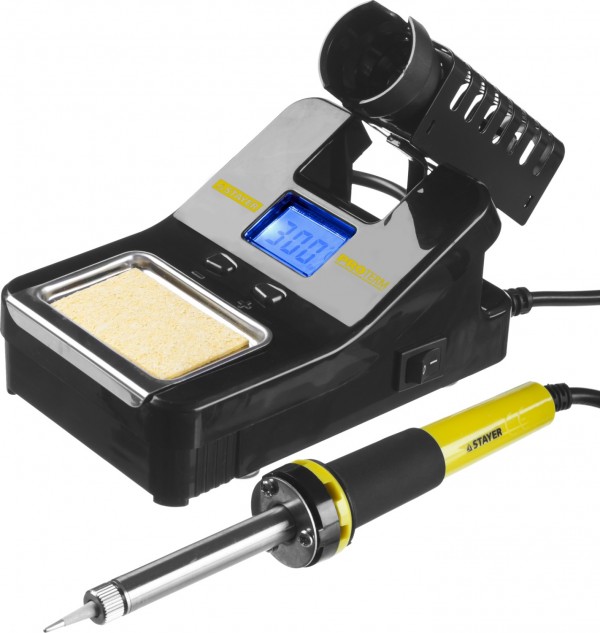 Паяльная станция STAYER "PROFI"  цифровая с ЖК дисплеем, диапазон 160-520°C, шаг 10°C, 48Вт 55370