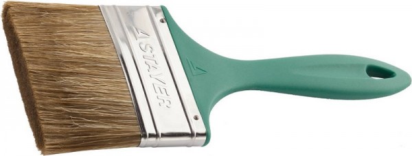 Кисть плоская STAYER  "LASUR-EURO", смешанная (натуральная и искусственная) щетина,  пластмассовая ручка, 100мм 01081-100