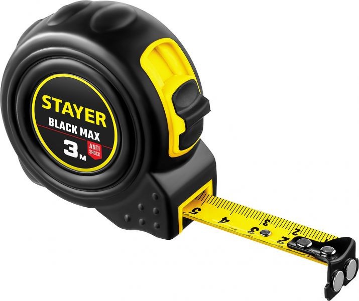 STAYER BlackMax 3м / 16мм рулетка в ударостойком полностью обрезиненном корпусе  и двумя фиксаторами, 3410-03_z02