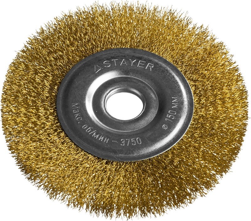 Щетка STAYER "PROFESSIONAL" дисковая  для УШМ, витая стальная латунированная проволока 0,3мм, 150мм/22мм, 35122-150