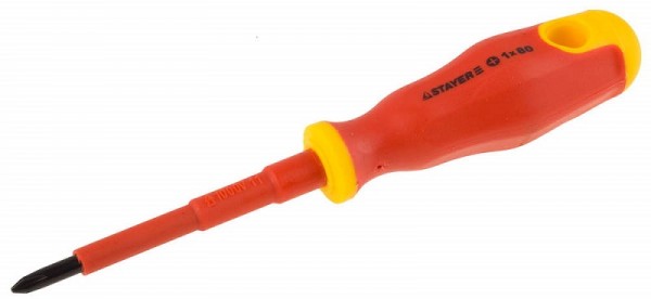 Отвертка STAYER "PROFI" "ELECTRO" диэлектрическая до 1000В, двухкомп рукоятка, PH № 1 х 80мм, 25142-1-08