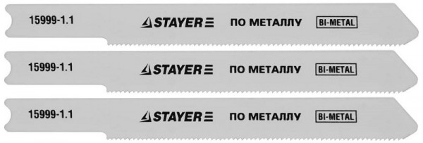 Полотна STAYER "PROFI" для эл/лобзика, Bi-Metall, по металлу (0,5-1,5мм), US-хвост., шаг 1,1мм, 50мм, 3шт 15999-1,1
