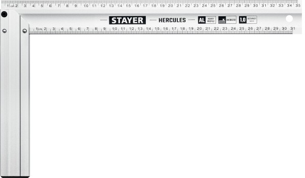 Жесткий столярный угольник HERCULES STAYER 350 х 2 мм, с усиленным алюминиевым полотном, 3432-35 Professional