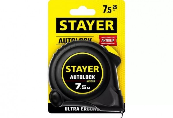 STAYER АutoLock 7,5м / 25мм рулетка с автостопом, 2-34126-07-25_z02