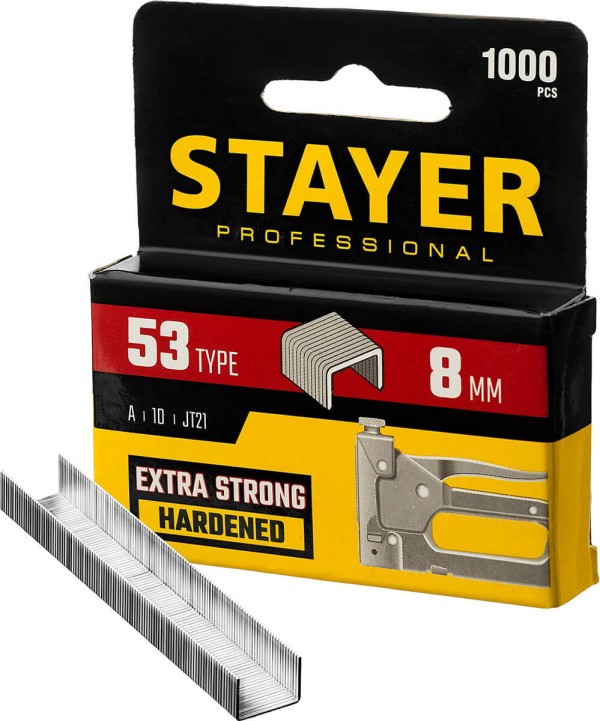 Скобы для степлера STAYER "Professional" тип 53 (красные) (A / 10 / JT21), 8 мм, 1000 шт., закаленные, особотвердые, 3159-08_z02