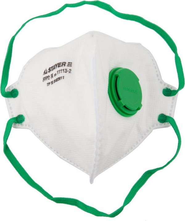 Полумаска фильтрующая STAYER "PROFI" плоская, с клапаном, многослойная, класс защиты FFP2 11113-2