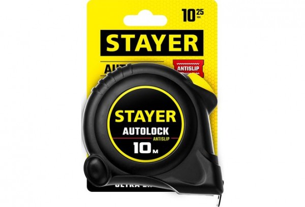 STAYER АutoLock 10м / 25мм рулетка с автостопом, 2-34126-10-25