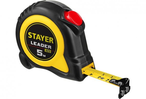 STAYER LEADER 5м / 19мм рулетка с автостопом в ударостойком обрезиненном корпусе, 3402-05-19_z02