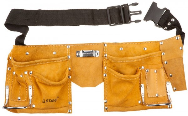 Пояс STAYER "MASTER" для инструментов, кожаный, 10 карманов, 2 скобы 38510