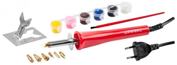Прибор STAYER "MASTER" для выжигания с набором насадок 7шт и красками 45220