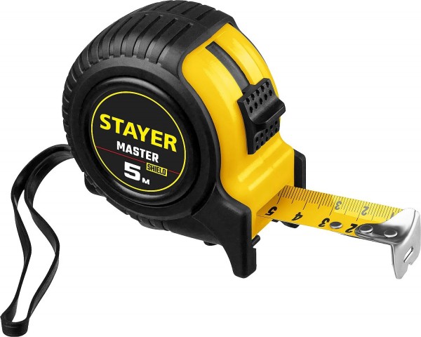 STAYER MASTER 5м / 25мм рулетка в ударостойком обрезиненном корпусе, 34025-05-25