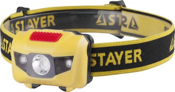 Фонарь STAYER "MASTER" налобный светодиодный, 1Вт(80Лм)+2LED, 4 режима,  3ААА 56568