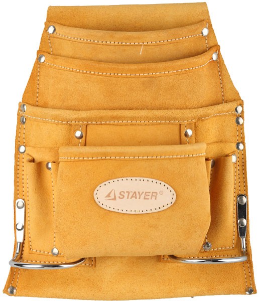 Сумка поясная STAYER PROFESSIONAL для инструментов, кожаная, 10 карманов, 2 скобы 38517