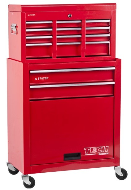 Тележка инструментальная STAYER "MASTER" комбо, 2 ящика + ящик настольный, 7 полок, 616х330х742мм 38909-K