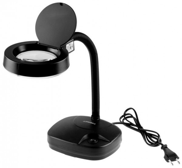 Лупа STAYER "PROFESSIONAL" с подсветкой на гибком штативе, 3-х/8-и кратная, питание от сети 220 В 40531