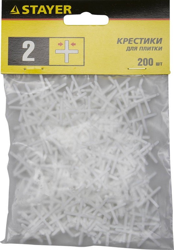 Крестики STAYER для кафеля, 2мм, 200шт 3380-2 по цене 37 руб. в Фирменном магази