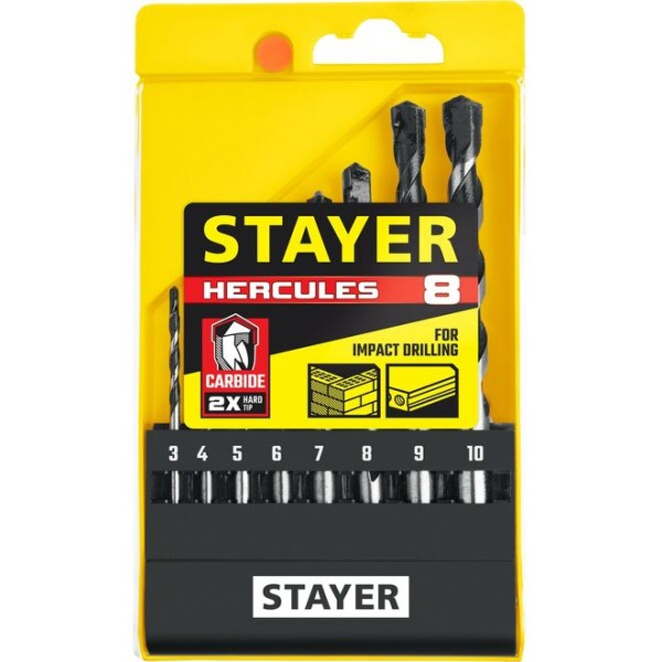 Набор ударных сверл по бетону STAYER "PROFESSIONAL" 3-4-5-6-7-8-9-10 мм, 2915-H8_z02