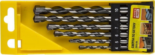 Набор STAYER "PROFESSIONAL": Свёрла по бетону, ударные 4, 5, 6, 6, 8, 10мм, 6шт, 2915-H6