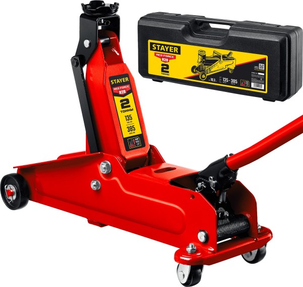 STAYER 2 т, 135-385 мм, с увеличенным подъемом, в кейсе, подкатной домкрат 43156-2-K RED FORCE