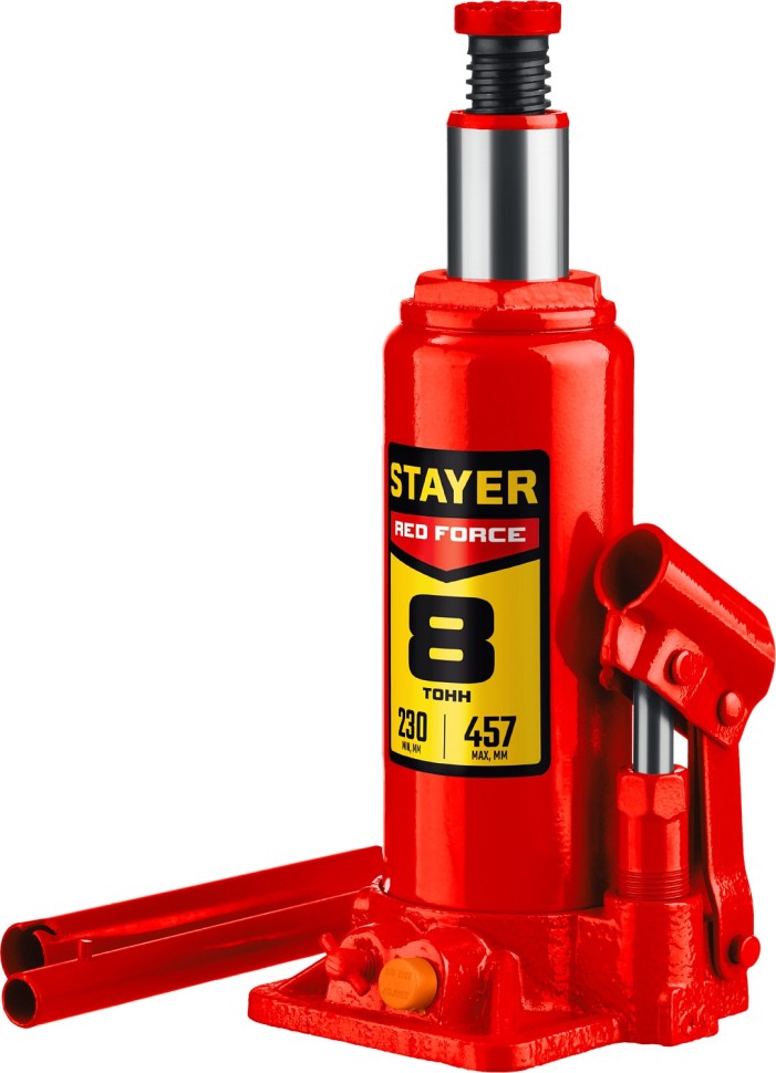 STAYER 8 т, 230-457 мм, домкрат бутылочный гидравлический RED FORCE 43160-8_z01 Professional