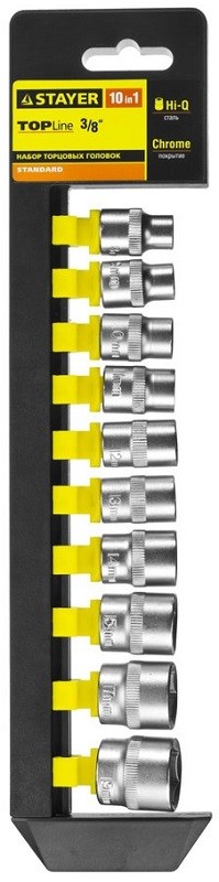 Набор STAYER "STANDARD": Торцовые головки (3/8") на пластиковом рельсе, 8-19мм, 10 предметов 27757-H10