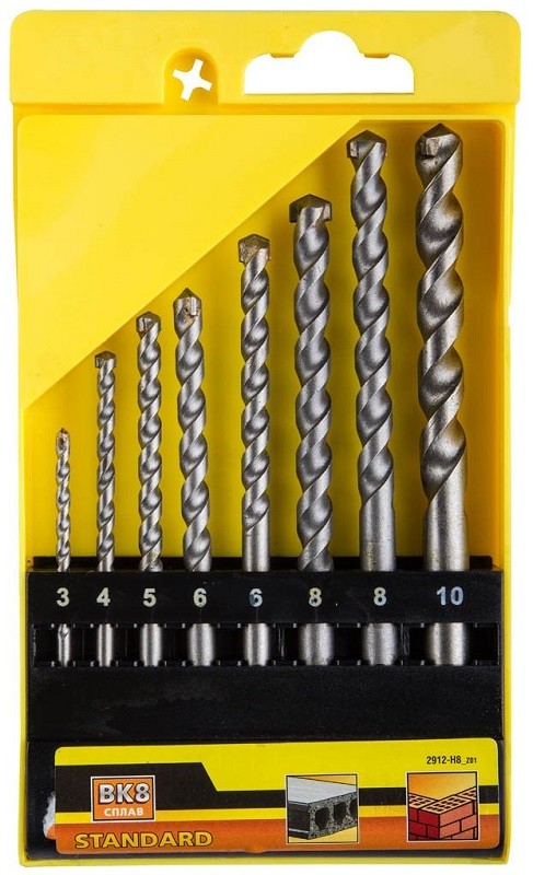 Набор STAYER Сверла STANDARD по бетону, 3, 4, 5, 6, 6, 8, 8,10мм, 8шт, 2912-H8_z01