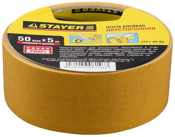 Лента STAYER "MASTER" клейкая двусторонняя 1221-50-05