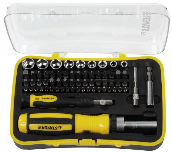 Набор STAYER "MASTER": Отвертка реверсивная с эргономичной ручкой, с насадками, в пластмассовом боксе, 65 предметов 25310-H65