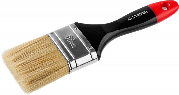 Кисть плоская STAYER  "UNIVERSAL-PROFI", светлая натуральная щетина, деревянная ручка, 63мм 0104-063