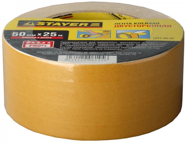 Лента STAYER "MASTER" клейкая двусторонняя 1221-50-25