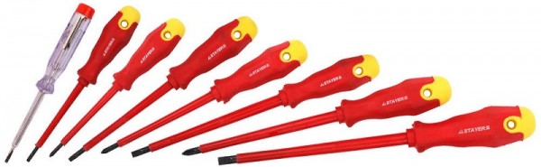 Набор STAYER "PROFI" "ELECTRO": Отвертки диэлектрические, тестер, 100-250В, Cr-V, 8шт 25145-H8_z01