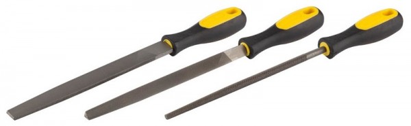 Набор STAYER "PROFI": Напильники с двухкомпонентной рукояткой, плоский, трехгранный, круглый, №2, 200мм 16610-H3