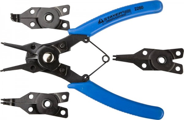 Съемник STAYER "MASTER" стопорных колец, в наборе с 4 насадками, 2280