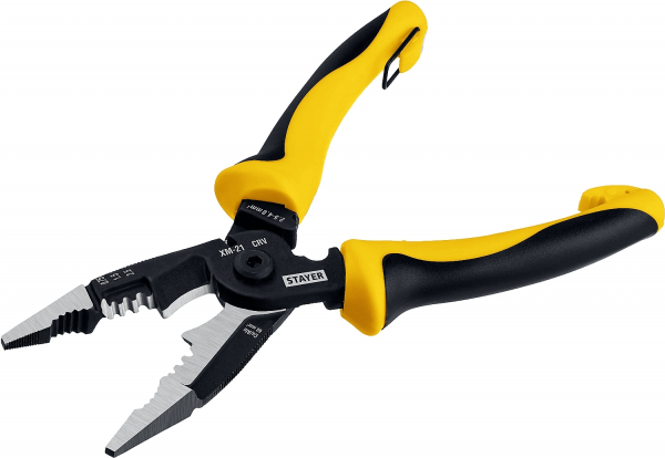 Клещи STAYER "HERCULES XM-21" многофункциональные, 4 в 1, кабелерез, стриппер, кримпер, пассатижи, двухкомпонентные ручки, 210мм, 23342-21